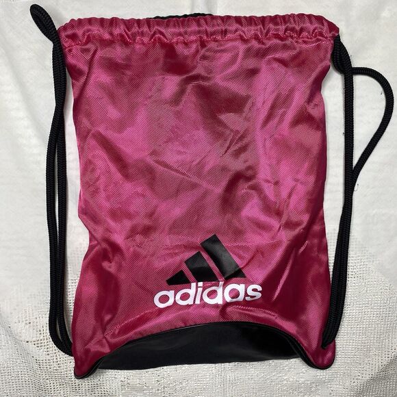 Adidas Drawstring Sackpack Pink Black Lightweight Backpack Bag Gym Sports Beach - Picture 2 of 2